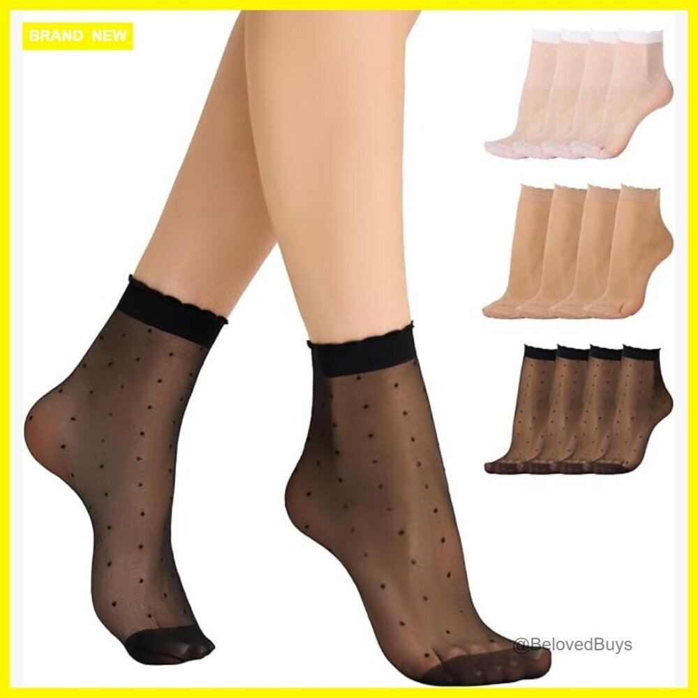 12 Pairs Sheer Ruffle Socks Polka Dot Ankle Stockings Nylon Blend